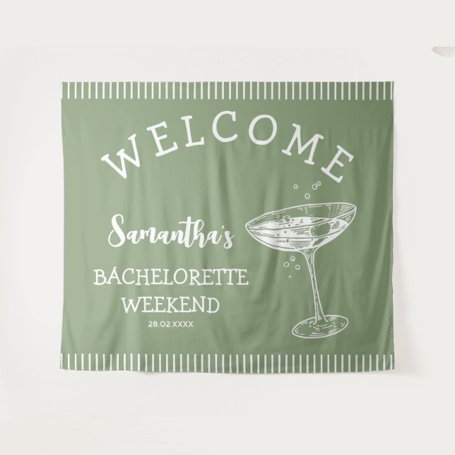 Retro Stripes Bachelorette Party Backdrop Cocktail Tapestry (Front (Horizontal))