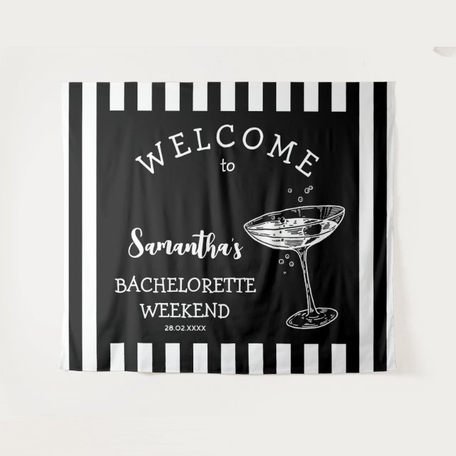 Retro Stripes Bachelorette Party Backdrop Cocktail Tapestry (Front (Horizontal))