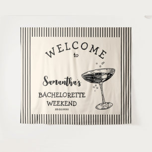 Retro Stripes Bachelorette Party Backdrop Cocktail Tapestry