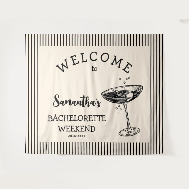 Retro Stripes Bachelorette Party Backdrop Cocktail Tapestry (Front (Horizontal))