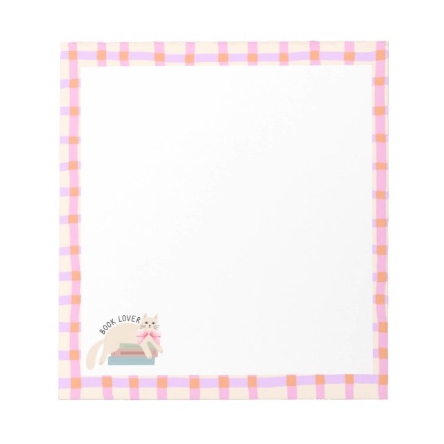 Retro Stripes Book Lover & Cat Notepad (Front)