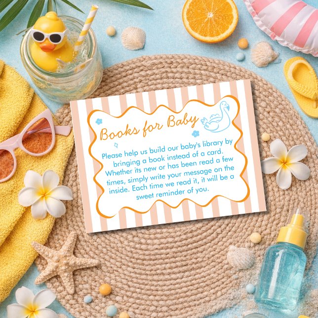Retro Stripes Books For Baby Summer Baby Shower  Enclosure Card (Creator Uploaded)