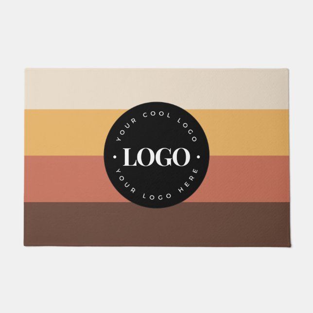 Retro Stripes Business Company Logo Welcome 60s 70 Doormat (Front)