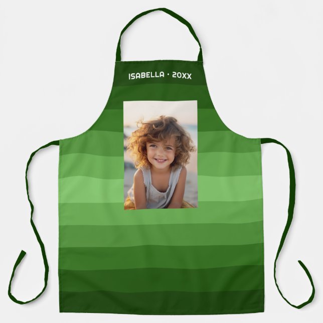 Retro Stripes - Christmas Green - Simple Photo Apron (Front)