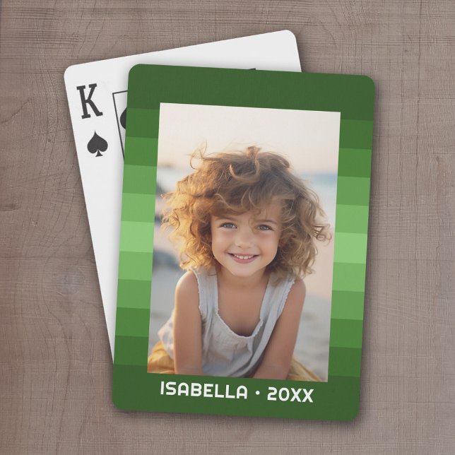 Retro Stripes - Christmas Green - Simple Photo Playing Cards (A fun set of playing cards with retro stripes and a photo)