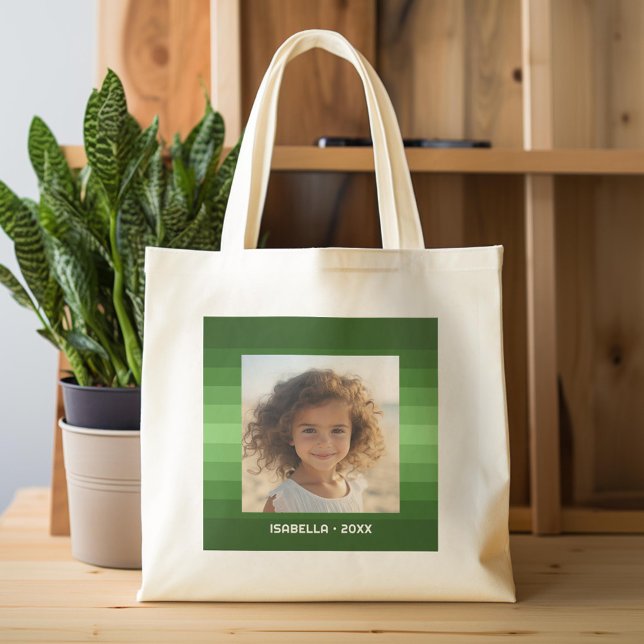 Retro Stripes - Christmas Green - Simple Photo Tote Bag (Custom Tote Bag)