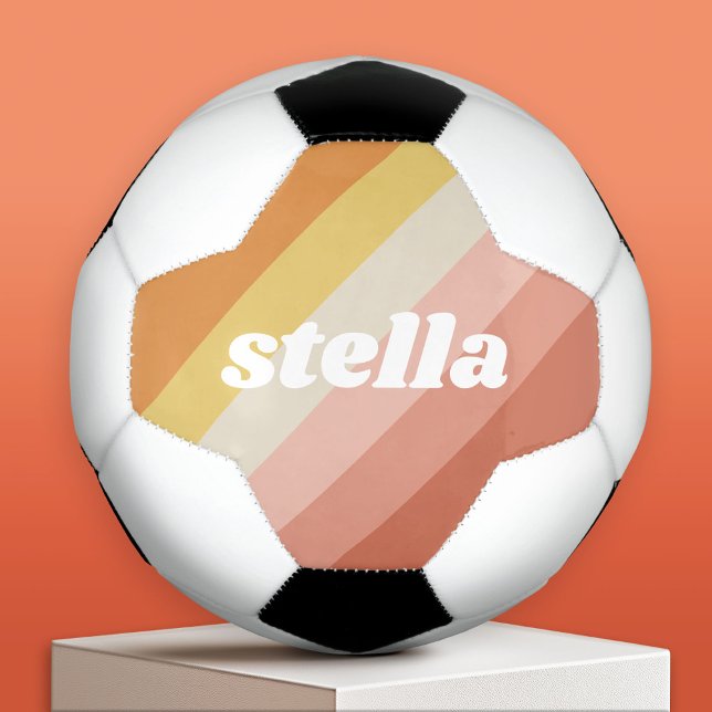 Retro Stripes - chunky name - coral pink warm hues Soccer Ball (Custom Soccer Ball)
