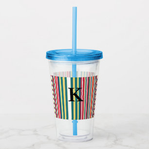Retro stripes colourful add monogram initial lette acrylic tumbler