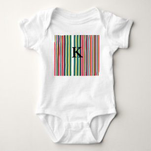 Retro stripes colourful add monogram initial lette baby bodysuit
