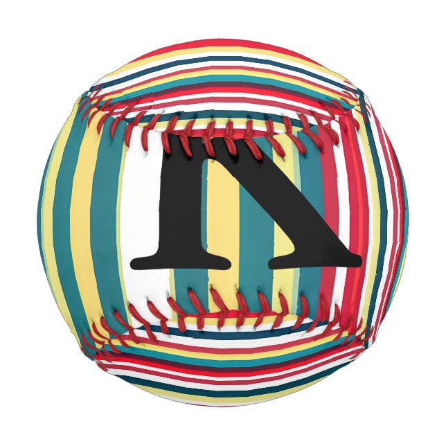 Retro stripes colourful add monogram initial lette baseball (Front)