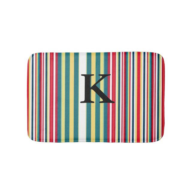 Retro stripes colourful add monogram initial lette bath mat (Front)