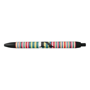 Retro stripes colourful add monogram initial lette black ink pen