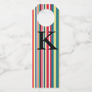 Retro stripes colourful add monogram initial lette bottle tag