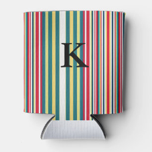 Retro stripes colourful add monogram initial lette can cooler