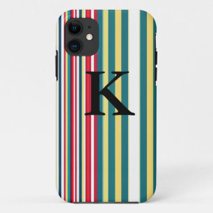 Retro stripes colourful add monogram initial lette iPhone 11 case