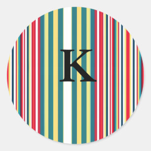 Retro stripes colourful add monogram initial lette classic round sticker