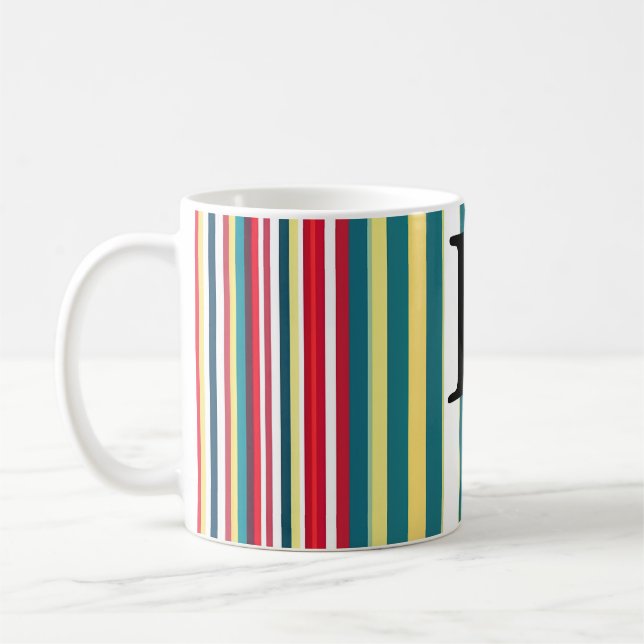 Retro stripes colourful add monogram initial lette coffee mug (Left)