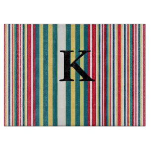 Retro stripes colourful add monogram initial lette cutting board