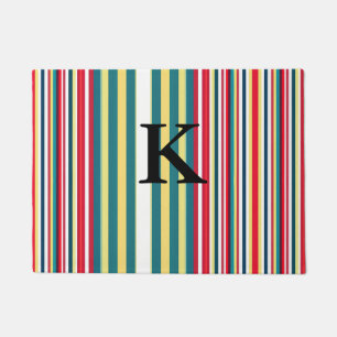 Retro stripes colourful add monogram initial lette doormat