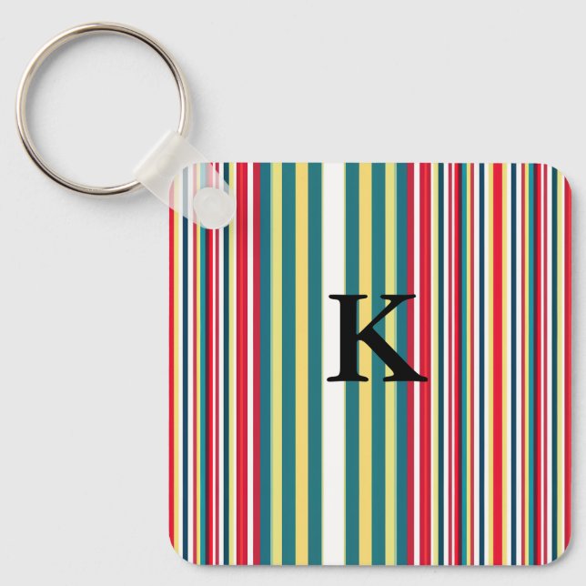 Retro stripes colourful add monogram initial lette key ring (Front)