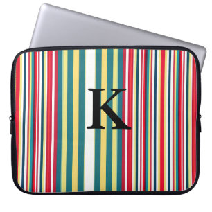 Retro stripes colourful add monogram initial lette laptop sleeve