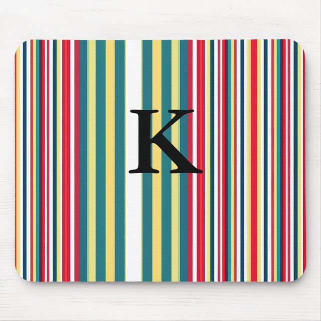 Retro stripes colourful add monogram initial lette mouse pad (Front)