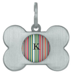 Retro stripes colourful add monogram initial lette pet ID tag
