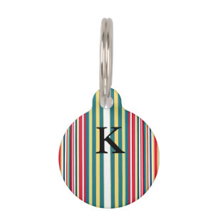 Retro stripes colourful add monogram initial lette pet tag