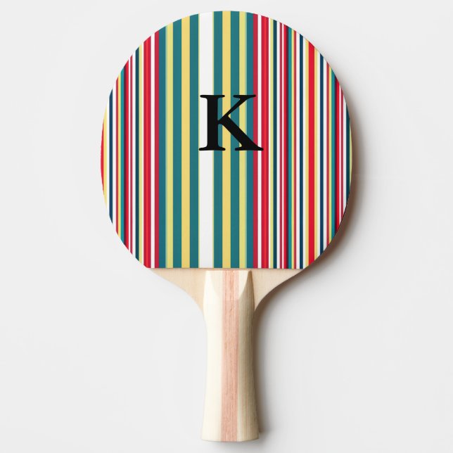 Retro stripes colourful add monogram initial lette ping pong paddle (Front)