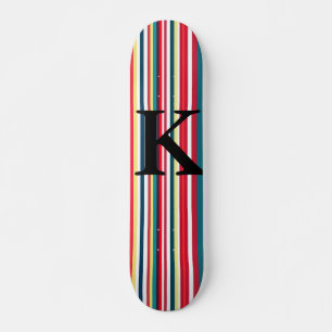 Retro stripes colourful add monogram initial lette skateboard