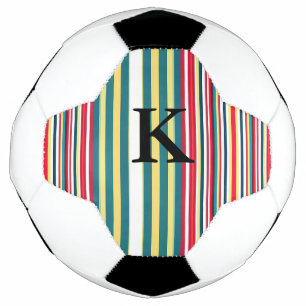 Retro stripes colourful add monogram initial lette soccer ball