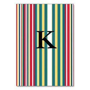 Retro stripes colourful add monogram initial lette table number