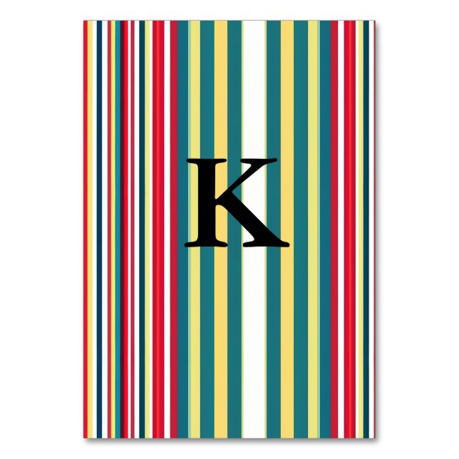 Retro stripes colourful add monogram initial lette table number (Front)
