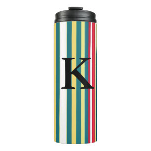 Retro stripes colourful add monogram initial lette thermal tumbler