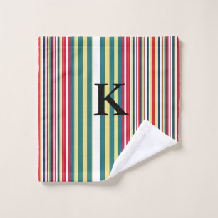 Retro stripes colourful add monogram initial lette wash cloth