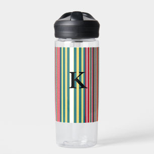 Retro stripes colourful add monogram initial lette water bottle