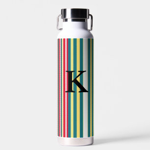 Retro stripes colourful add monogram initial lette water bottle