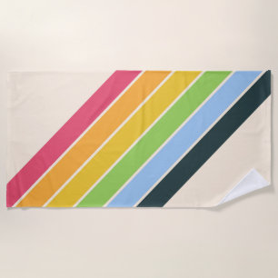 Retro Stripes Colourful Striped 70s 80s Design Beach Towel