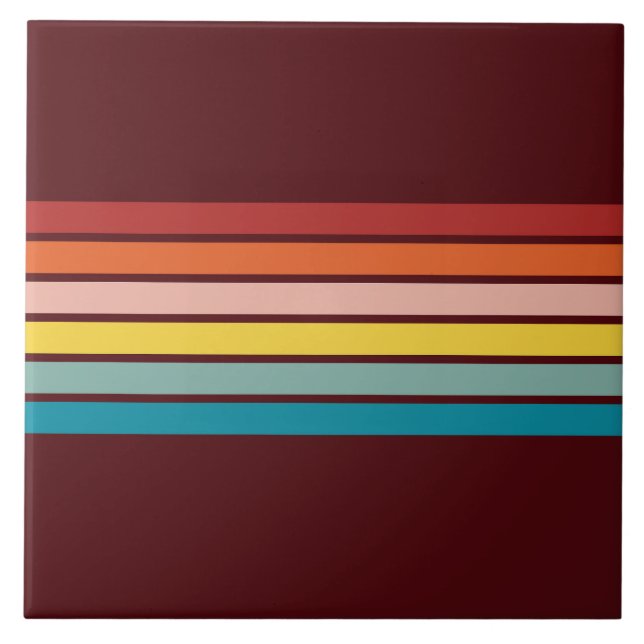 Retro Stripes Colourful Striped 70s 80s Design Ceramic Tile (Front)