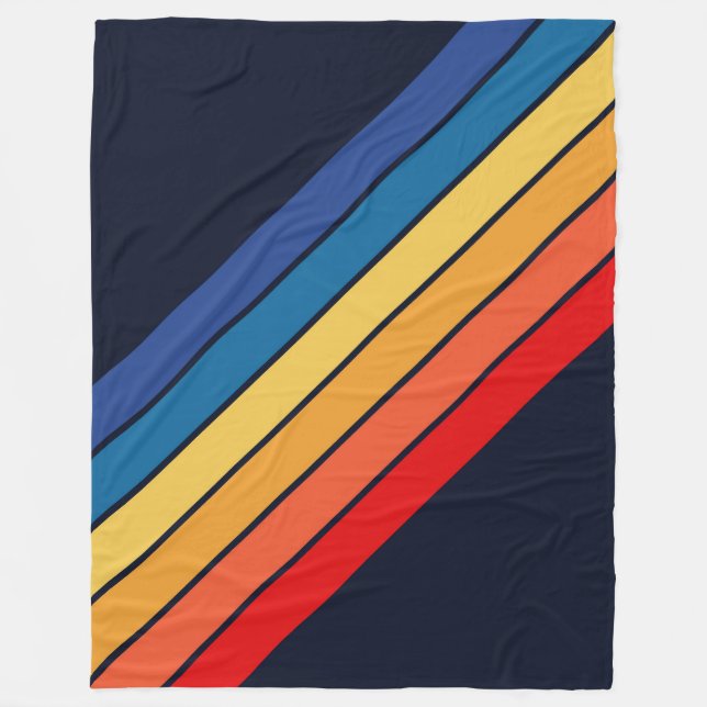 Retro Stripes Colourful Striped 70s 80s Design Fleece Blanket (Front)