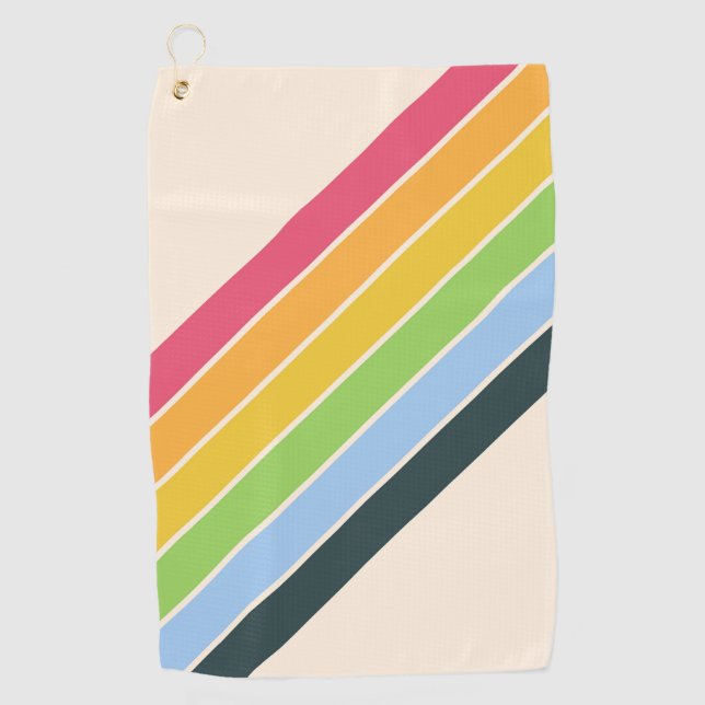 Retro Stripes Colourful Striped 70s 80s Design Golf Towel (Front)