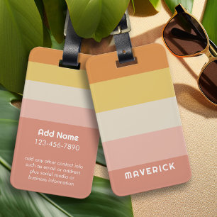 Retro Stripes Coral Orange Simple Sans Serif Name Luggage Tag