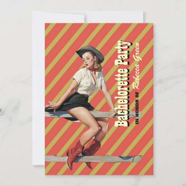 retro stripes cowgirl western bachelorette party invitation (Front)