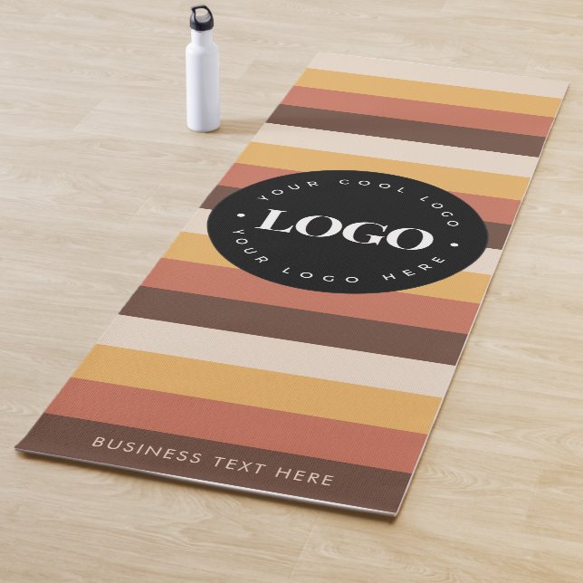 Retro Stripes & Custom Business Logo Text 60s 70s Yoga Mat (In Situ)