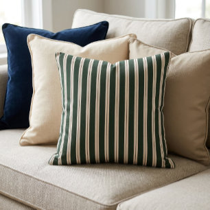 Retro Stripes- Dark Green, Beige and Dark Red Cushion