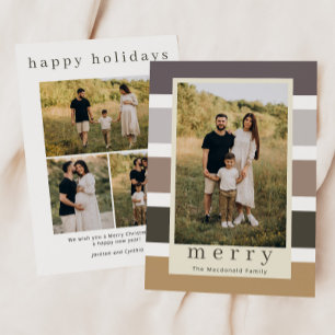 Retro Stripes Family Christmas 4 Photo Holiday Card