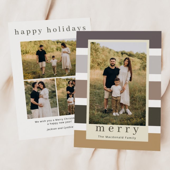 Retro Stripes Family Christmas 4 Photo Holiday Card (Creator Uploaded)