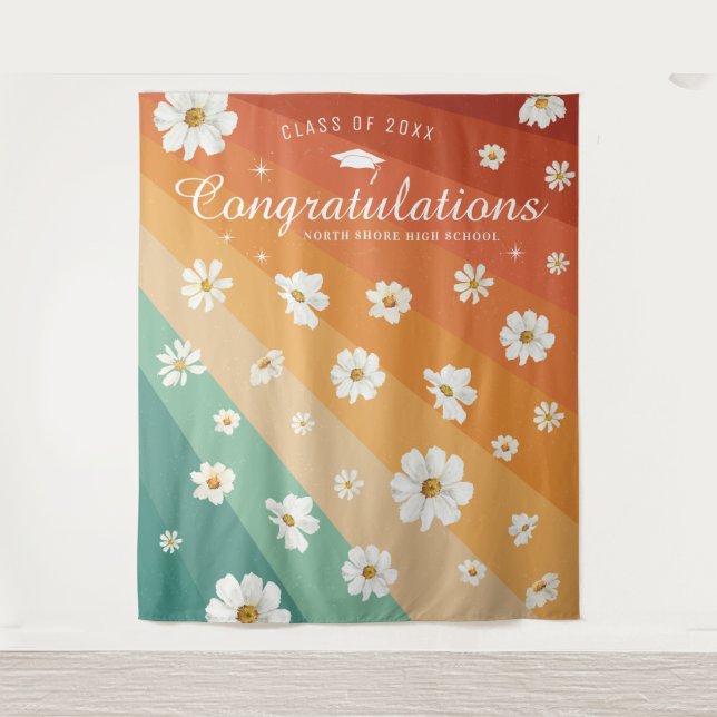 Retro Stripes | Graduation Photo Booth Backdrop Tapestry (Front)