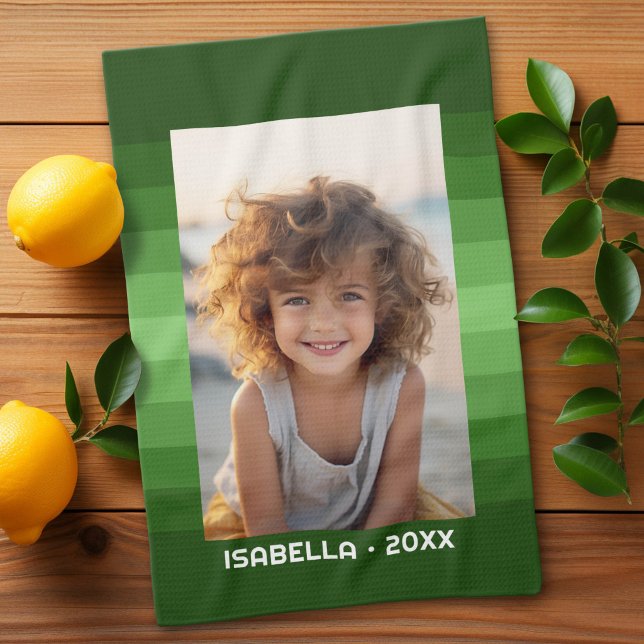Retro Stripes - Green - Simple Photo Tea Towel (Custom Kitchen Towel)