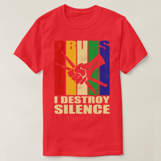 Retro Stripes I Destroy Silence Drums T-Shirt (Design Front)